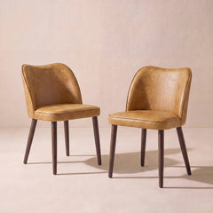 Side Chairs, Set of 4, Light Brown Upholstery with Solid Wood Frame
