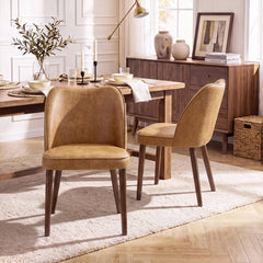 Side Chairs, Set of 4, Light Brown Upholstery with Solid Wood Frame