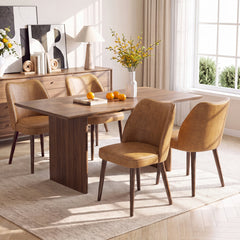 Side Chairs, Set of 4, Light Brown Upholstery with Solid Wood Frame