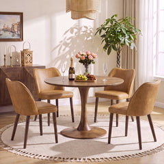 Side Chairs, Set of 4, Light Brown Upholstery with Solid Wood Frame