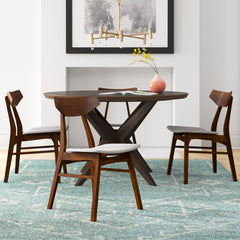 Side Chairs, Set of 4, Light Gray Polyester Blend, Walnut Brown Solid Wood Legs