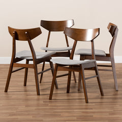 Side Chairs, Set of 4, Light Gray Polyester Blend, Walnut Brown Solid Wood Legs