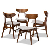 Side Chairs, Set of 4, Light Gray Polyester Blend, Walnut Brown Solid Wood Legs