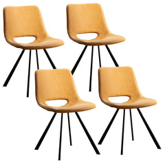 Side Chairs, Set of 4, Tan Faux Leather, Black Metal Legs