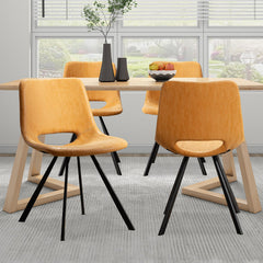 Side Chairs, Set of 4, Tan Faux Leather, Black Metal Legs
