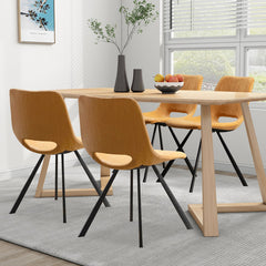 Side Chairs, Set of 4, Tan Faux Leather, Black Metal Legs