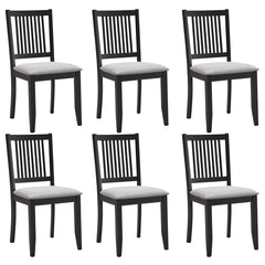 Side Chairs, Set of 6, Black Solid Wood with Padded Seats