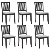 Side Chairs, Set of 6, Black Solid Wood with Padded Seats