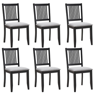 Side Chairs, Set of 6, Black Solid Wood with Padded Seats