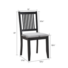 Side Chairs, Set of 6, Black Solid Wood with Padded Seats