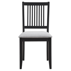 Side Chairs, Set of 6, Black Solid Wood with Padded Seats
