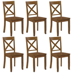 Side Chairs, Set of 6, Brown Solid Walnut with Cross Back