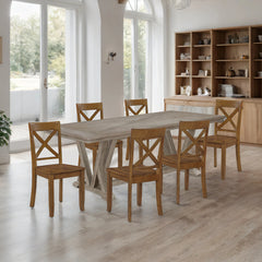 Side Chairs, Set of 6, Brown Solid Walnut with Cross Back