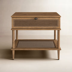 Side Table, Brown Solid and Manufactured Wood with Drawer and Shelf