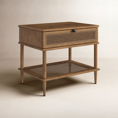 Side Table, Brown Solid and Manufactured Wood with Drawer and Shelf
