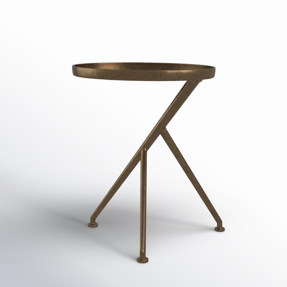 Side Table, Cast Aluminum with Asymmetric Tripod Base, Raw Antique Brass