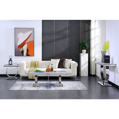 Side Table, Gray Faux Marble Top with Silver Stainless Steel Base