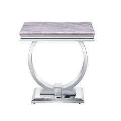 Side Table, Gray Faux Marble Top with Silver Stainless Steel Base