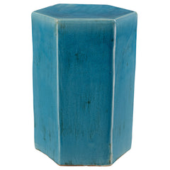Side Table, Hexagonal Ceramic, Turquoise with Concrete Veneer Base