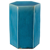 Side Table, Hexagonal Ceramic, Turquoise with Concrete Veneer Base