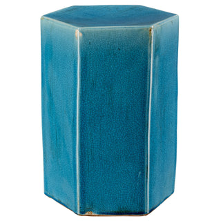 Side Table, Hexagonal Ceramic, Turquoise with Concrete Veneer Base