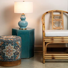 Side Table, Hexagonal Ceramic, Turquoise with Concrete Veneer Base