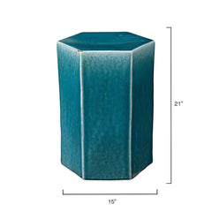 Side Table, Hexagonal Ceramic, Turquoise with Concrete Veneer Base