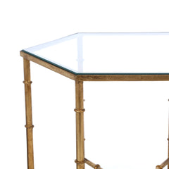 Side Table, Hexagonal Mirrored Glass Top with Gold Metal Base