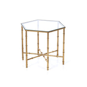 Side Table, Hexagonal Mirrored Glass Top with Gold Metal Base