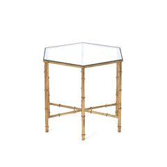 Side Table, Hexagonal Mirrored Glass Top with Gold Metal Base