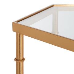 Side Table, Hexagonal Mirrored Glass Top with Gold Metal Base