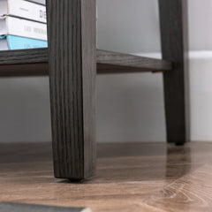 Side Table, Solid Oak with Drawer and USB Ports in Smoke Gray