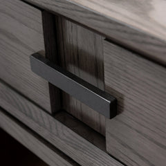 Side Table, Solid Oak with Drawer and USB Ports in Smoke Gray