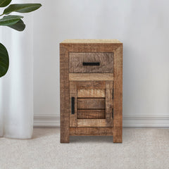 Side Table, Solid Wood with Drawers and Shelf in Warm Natural Tone