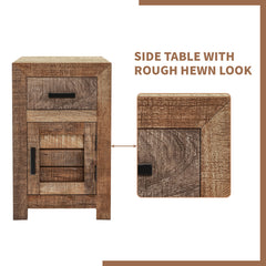Side Table, Solid Wood with Drawers and Shelf in Warm Natural Tone