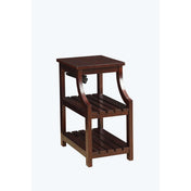 Side Table with 2 Shelves and USB Charging Dock in Espresso