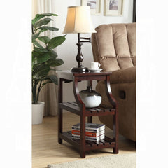 Side Table with 2 Shelves and USB Charging Dock in Espresso