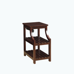 Side Table with 2 Shelves and USB Charging Dock in Espresso