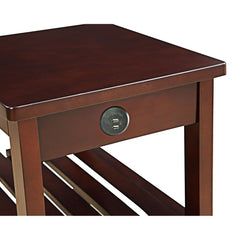Side Table with 2 Shelves and USB Charging Dock in Espresso