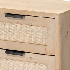 Side Table with 3 Rattan Panel Drawers and Black Iron Base