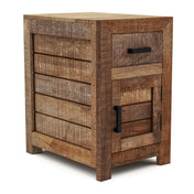 Side Table with One Drawer and One Door, Natural Wood Top with Brown Base