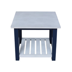Side Table with Shelf, Solid Wood, Antiqued Chalk and Blue