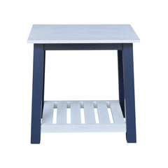 Side Table with Shelf, Solid Wood, Antiqued Chalk and Blue