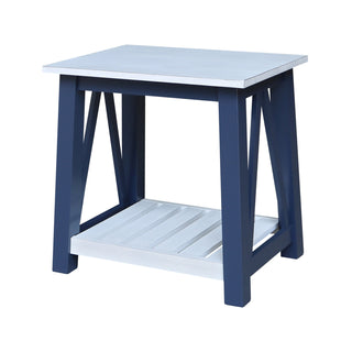Side Table with Shelf, Solid Wood, Antiqued Chalk and Blue