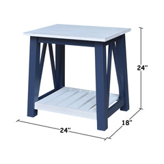 Side Table with Shelf, Solid Wood, Antiqued Chalk and Blue