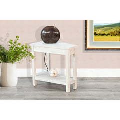 Side Table with Shelf, Solid Wood Base, Gray