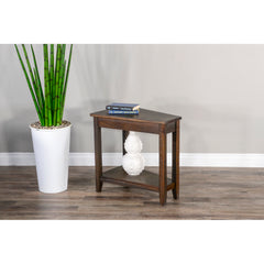 Side Table with Shelf, Solid Wood Base, Gray