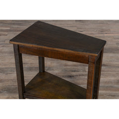 Side Table with Shelf, Solid Wood Base, Gray