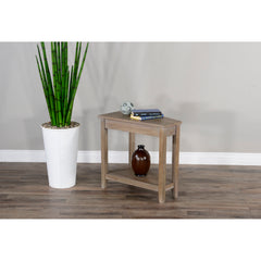 Side Table with Shelf, Solid Wood Base, Gray