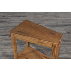 Side Table with Shelf, Solid Wood Base, Gray